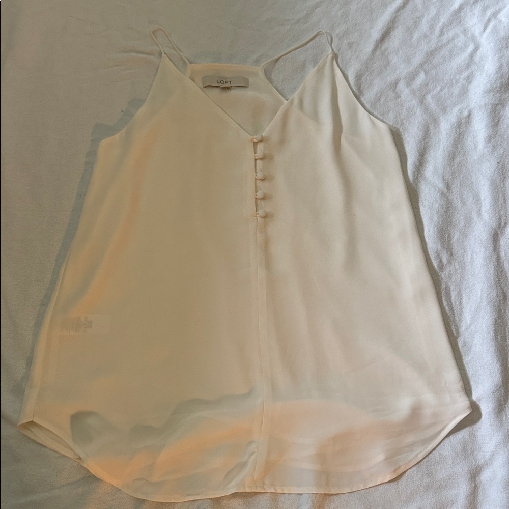 LOFT Ivory Sleeveless Top with Button Accents